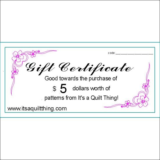 (image for) $5.00 gift certificate - Click Image to Close
