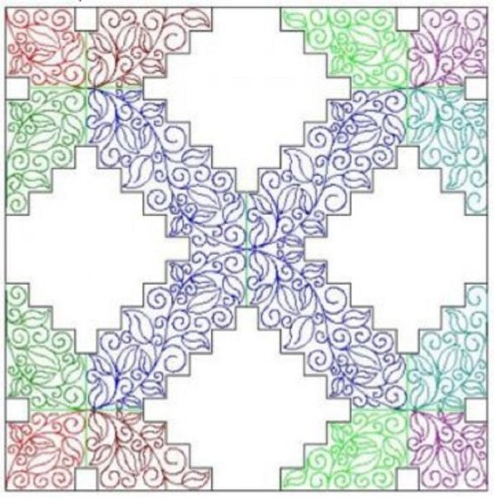 (image for) Triple Irish Chain_Leaf and Curl_diagonal fill set-L01043